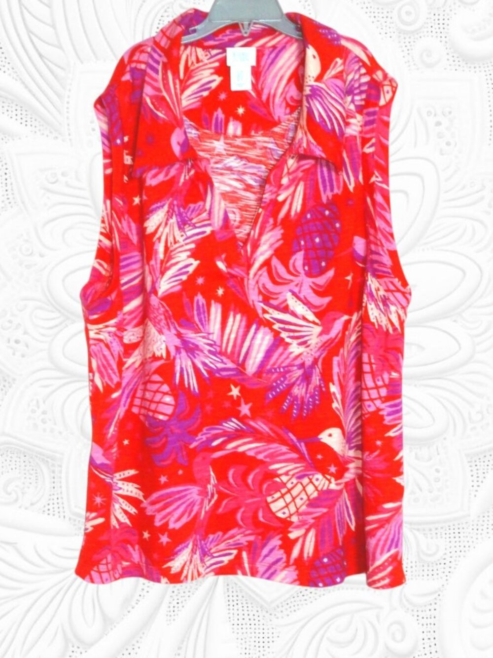 Sigrid Olsen XL Pink Floral Tropical Sleeveless Top